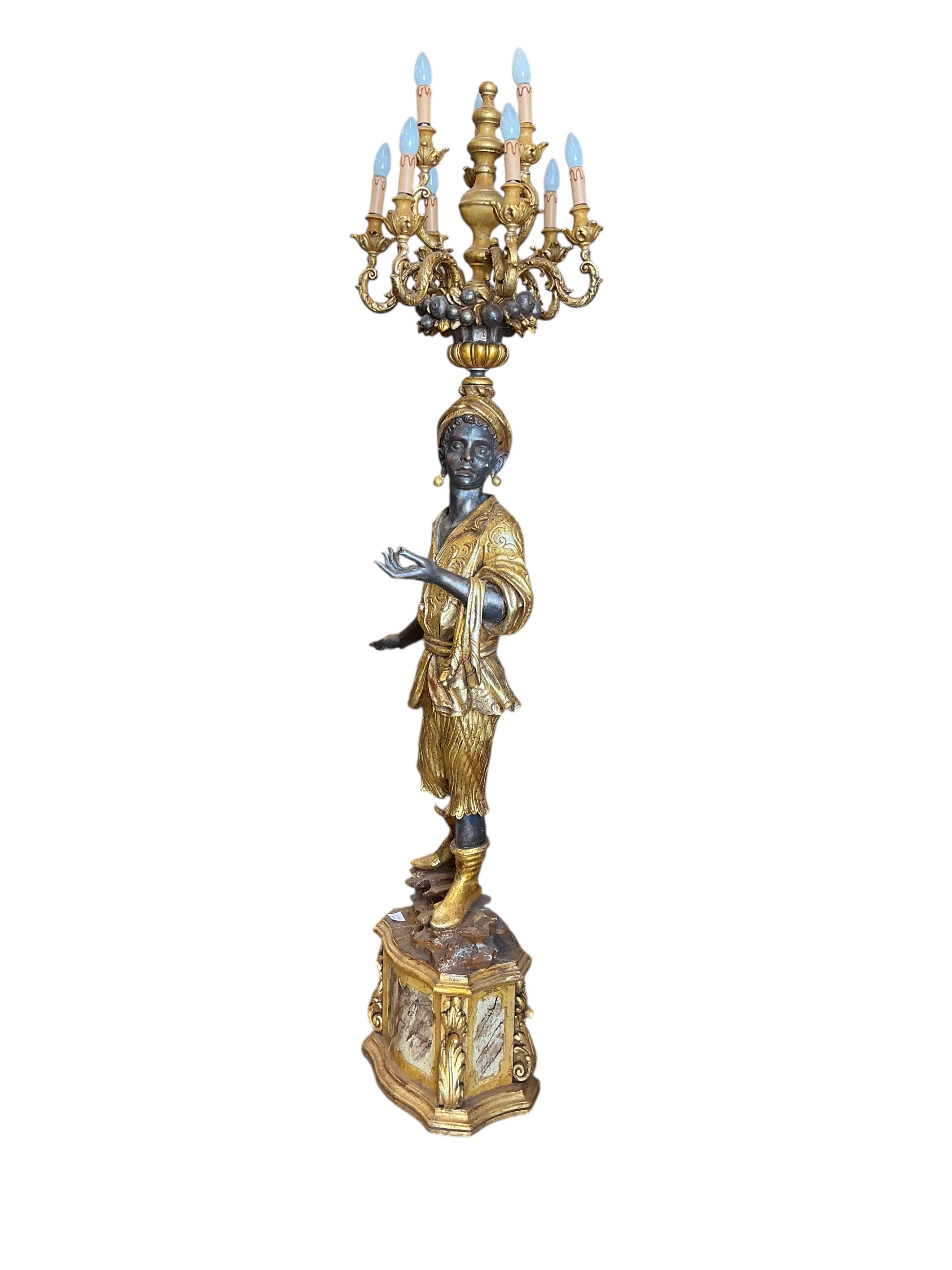 A Venetian style Blackamoor standard lamp, height 216cm